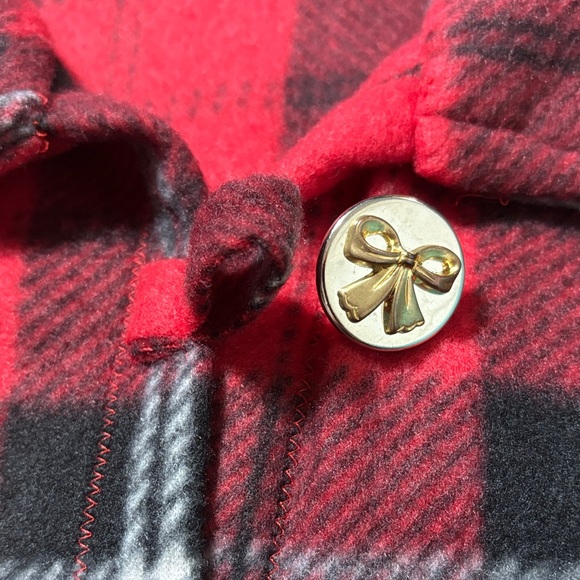 Women’s Red, Black, White Plaid FLEECE JACKET size L-XL bow buttons - Picture 9 of 9